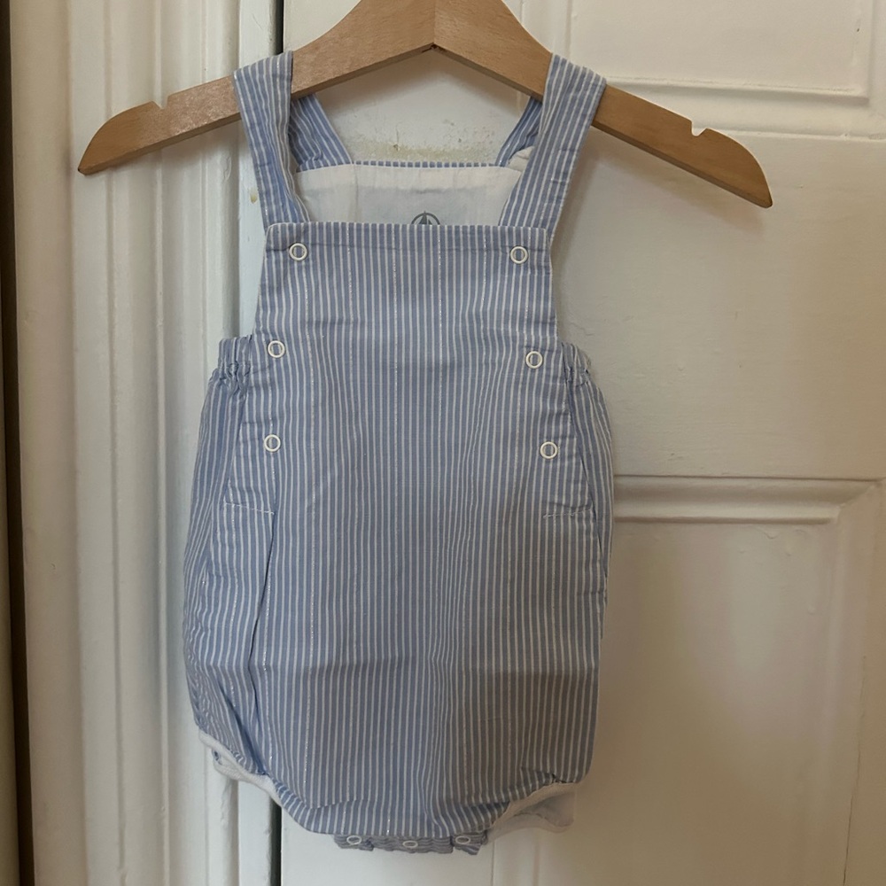 Petit Bateau Light Blue Striped Overalls